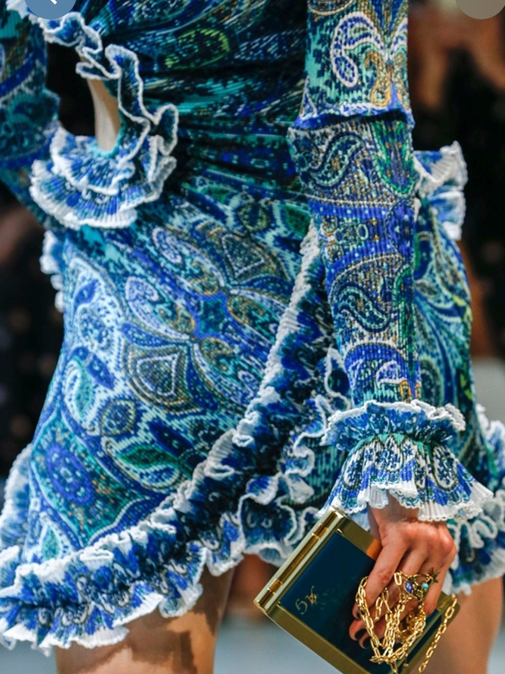 Zimmerman Blue Paisley Cold-Shoulder Ruffle Mini Dress - Picture 15 of 17